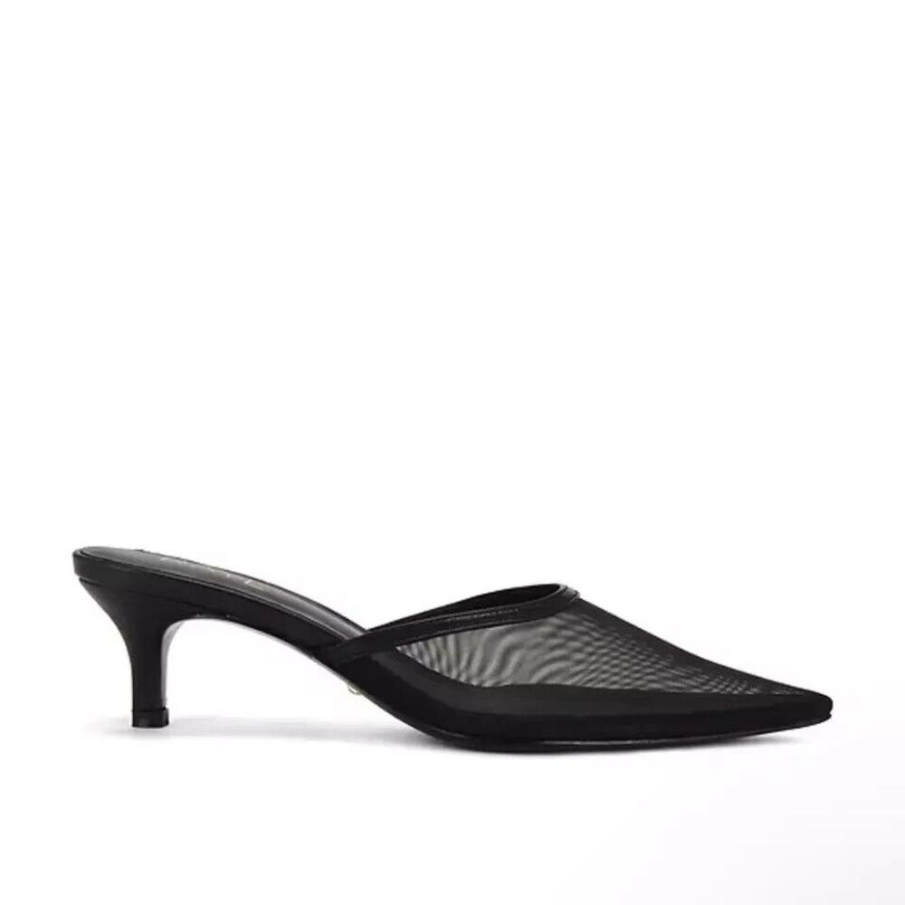 RAYE Black Mesh Pointed-Toe Kitten Heel Mules - Women’s 8.5